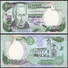 Colômbia P-429c Fe 200 Pesos Oro 1985 José Celestino Mutis