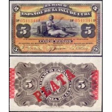 Cuba P-48b S/Fe 5 Pesos 1896 Cuba P-48b S/Fe 5 Pesos 1896