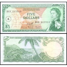 E C S Caribe P-14i Sob 5 Dollars 1965 Antígua Rainha ♛