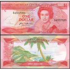 E C S Caribe P-17d Fe 1 Dollar 1988 Dominica Rainha ♛