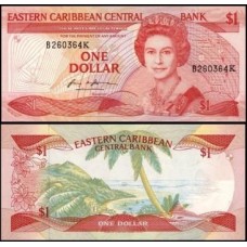 E C S Caribe P-17k Fe 1 Dollar 1985 São Cristóvão Rainha ♛