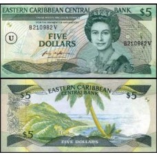 E C S Caribe P-18u Fe 5 Dollars 1986 Anguilla Rainha ♛