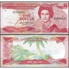E C S Caribe P-21k Fe 1 Dollar 1988 São Cristóvão Rainha ♛