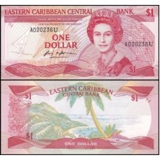 E C S Caribe P-21u Fe 1 Dollar 1988 Anguilla Rainha ♛
