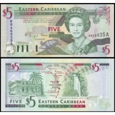 E C S Caribe P-31a Fe 5 Dollars 1994 Antígua Rainha ♛