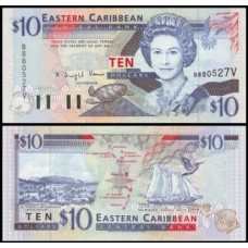 E C S Caribe P-32v Fe 10 Dollars 1994 São Vicente Rainha ♛