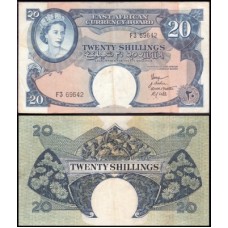 East Africa África Oriental Britânica P-39a Mbc 20 Shilling ND (1958) Rainha ♛
