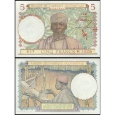 F W A French West Africa P-26 Fe 5 Francs ND (1943)