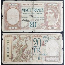 French Somaliland Somalilândia Francesa P-7a BC 20 Francs 1926