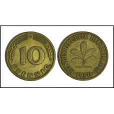 Germany Alemanha 10 Pfennig 1950 F (631)