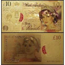 Great Britain Inglaterra GB-2c Fe 10 Pounds Lady Di Folheada a Ouro 24k Color Fantasia 