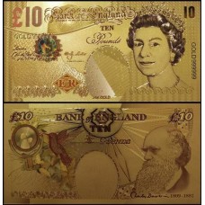 Great Britain Inglaterra GB-4c Fe 10 Pounds Folheada a Ouro 24K Color Fantasia