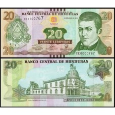Honduras P-100d Fe 20 Lempiras 2019 Dionísio de Herrera 