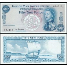 Isle Of Man Ilha Do Homem P-27a Fe 50 New Pence ND (1969) Rainha ♛