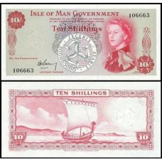 Isle Of Man Ilha Do Homem P-24a S/Fe 10 Shillings 1961 Rainha ♛