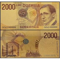 Italy Itália IT-3c Fe 2.000 Lire Folheada a Ouro 24k Fantasia