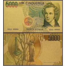 Italy Itália IT-4c Fe 5.000 Lire Folheada a Ouro 24k Fantasia