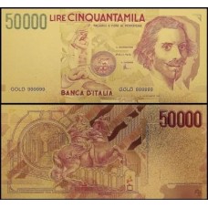 Italy Itália IT-6c Fe 50.000 Lire Folheada a Ouro 24k Fantasia