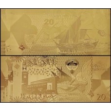 Kuwait 20 Dinars Folheada a Ouro 24k Fantasia