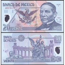 México P-116b.6 Fe 20 Pesos 2001 Benito Juarez Polímero