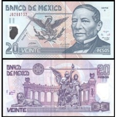 México P-116e.2 Fe 20 Pesos 2005 Benito Juarez Polímero