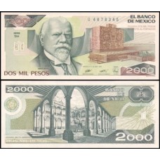 México P-86c.2 Fe 2.000 Pesos 1989 Justo Sierra Mendez - Série DH