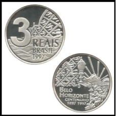 Brasil 3 Reais 1997 P-733 FC Centenário de Belo Horizonte em Prata, no encarte