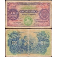 Mozambique Moçambique P-59 Mbc 10 Centavos 1914