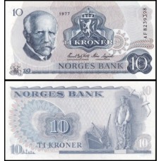 Norway Noruega P-36c.1 Fe 10 Kroner 1977