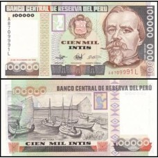 Peru P-145a Fe 100.000 Intis 1989