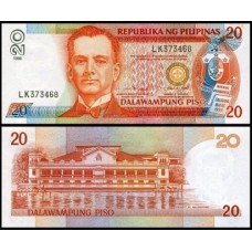 Philippines Filipinas P-182c.1 Fe 20 Piso 1998 Manuel Quezón