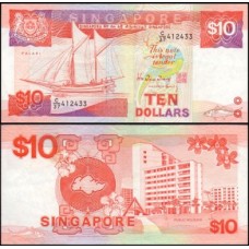 Singapore Cingapura P-20 Sob 10 Dollars ND (1988)