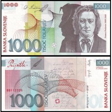 Slovenia Eslovênia P-32a Fe 1.000 Tolarjev 2003 France Prešeren