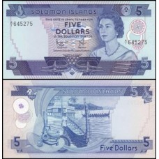 Solomon Islands Ilhas Salomão P-6b Fe 5 Dollars ND (1977) Rainha ♛
