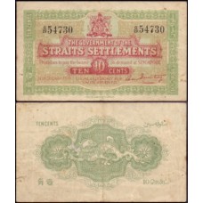 Straits Settlements Assentamentos do Estreito P-8b Mbc 10 Cents 1919
