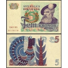 Sweden Suécia P-51a.1 Fe 5 Kronor 1965 Rei Gustavo I