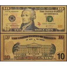 Usa Estados Unidos US-17c Fe 10 Dollars Folheada a Ouro 24k Color 