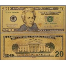 Usa Estados Unidos US-18c Fe 20 Dollars Folheada a Ouro 24k Color 