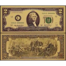 Usa Estados Unidos US-2c Fe 2 Dollars Jefferson Folheada a Ouro 24k Fantasia 