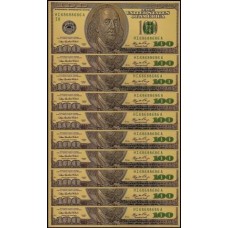 Usa Estados Unidos US-34c Fe 100 Dollars Folheada a Ouro 24k Lote C/10 Cédulas