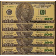 Usa Estados Unidos US-34c Fe 100 Dollars Folheada a Ouro 24k Lote C/5 Cédulas