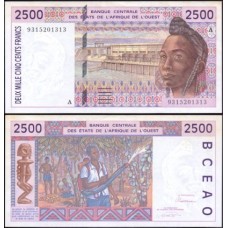 W A S Costa do Marfim P-112Ab S/Fe 2.500 Francs 1992