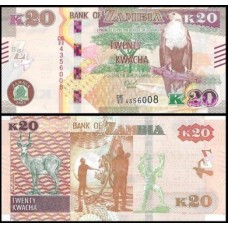 Zâmbia P-59d Fe 20 Kwacha 2022 Marca Táctil