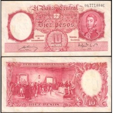 Argentina P-265b.3 Sob 10 Pesos L.1935 (1949)