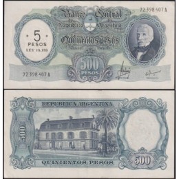 Argentina P-283a.2 Sob 5 Pesos on 500 Pesos ND (1969)