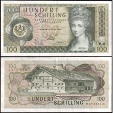 Áustria P-146a Mbc/S 100 Shilling 1969 Angelika Kauffmann