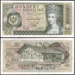 Áustria P-146a Mbc/S 100 Shilling 1969 Angelika Kauffmann