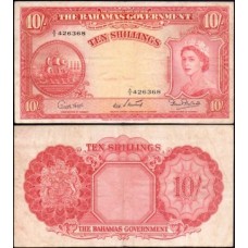 Bahamas P-14b Mbc 10 Shillings ND (1953) Rainha ♛