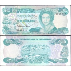 Bahamas P-46a Sob 10 Dollars L.1974 (1984) Rainha ♛