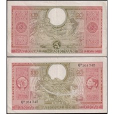 Belgium Bélgica P-123a Sob 100 Francs = 20 Belgas 1943 